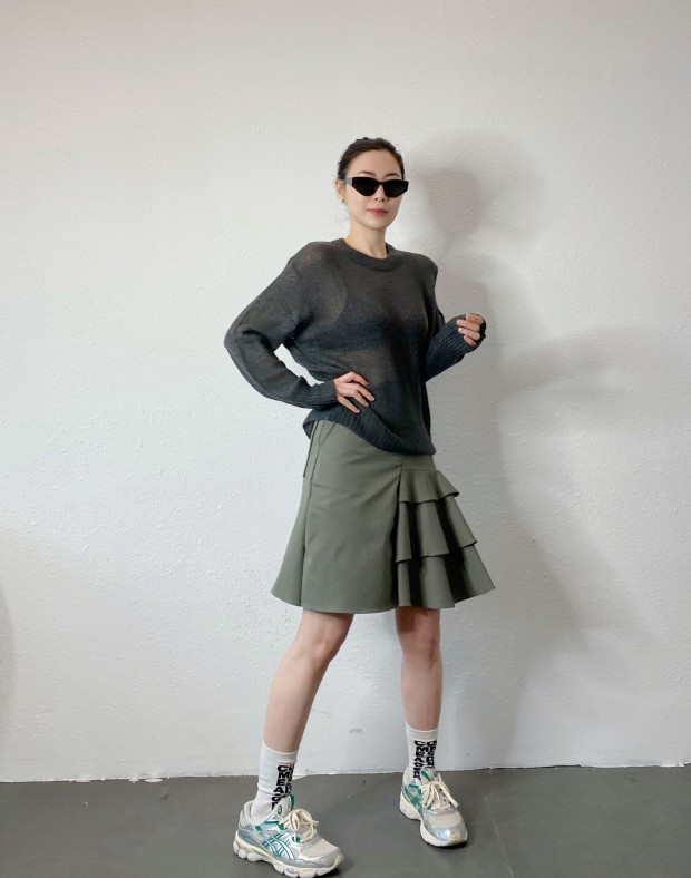 Grey Irregular Ruffle Skirt #250319
